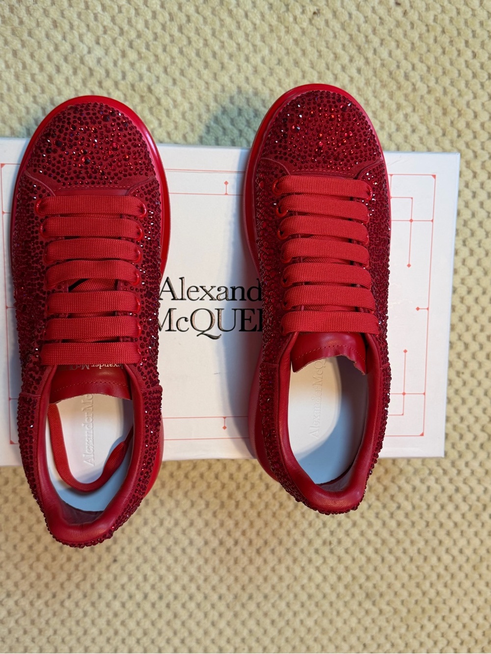 Alexander McQueen Red Crystal Embellished Low-Top Sneakers